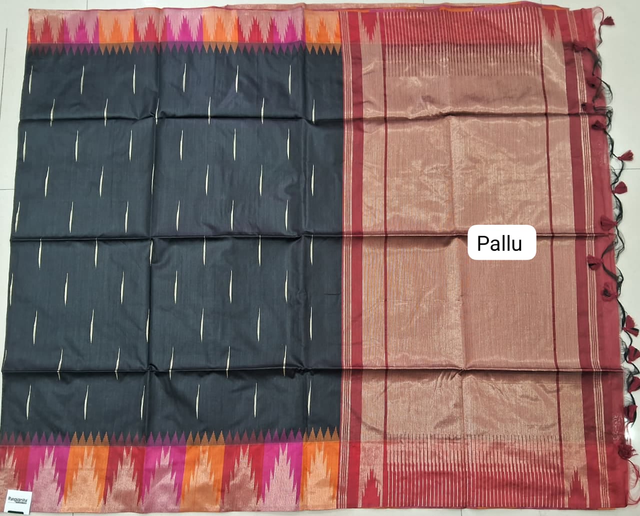 Black Woven Tussar Saree pallu