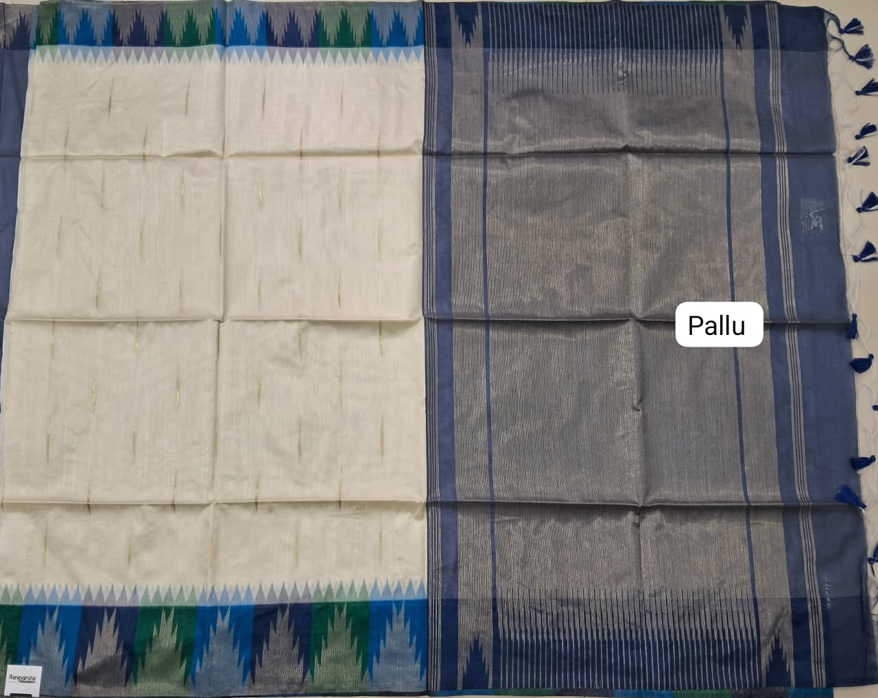 Off-White Woven Tussar Saree pallu