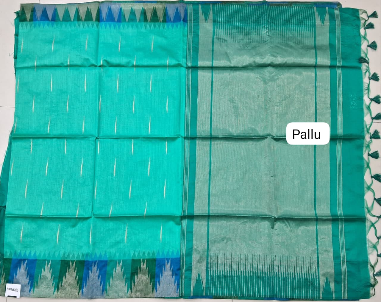 Aqua Blue Woven Tussar Saree pallu