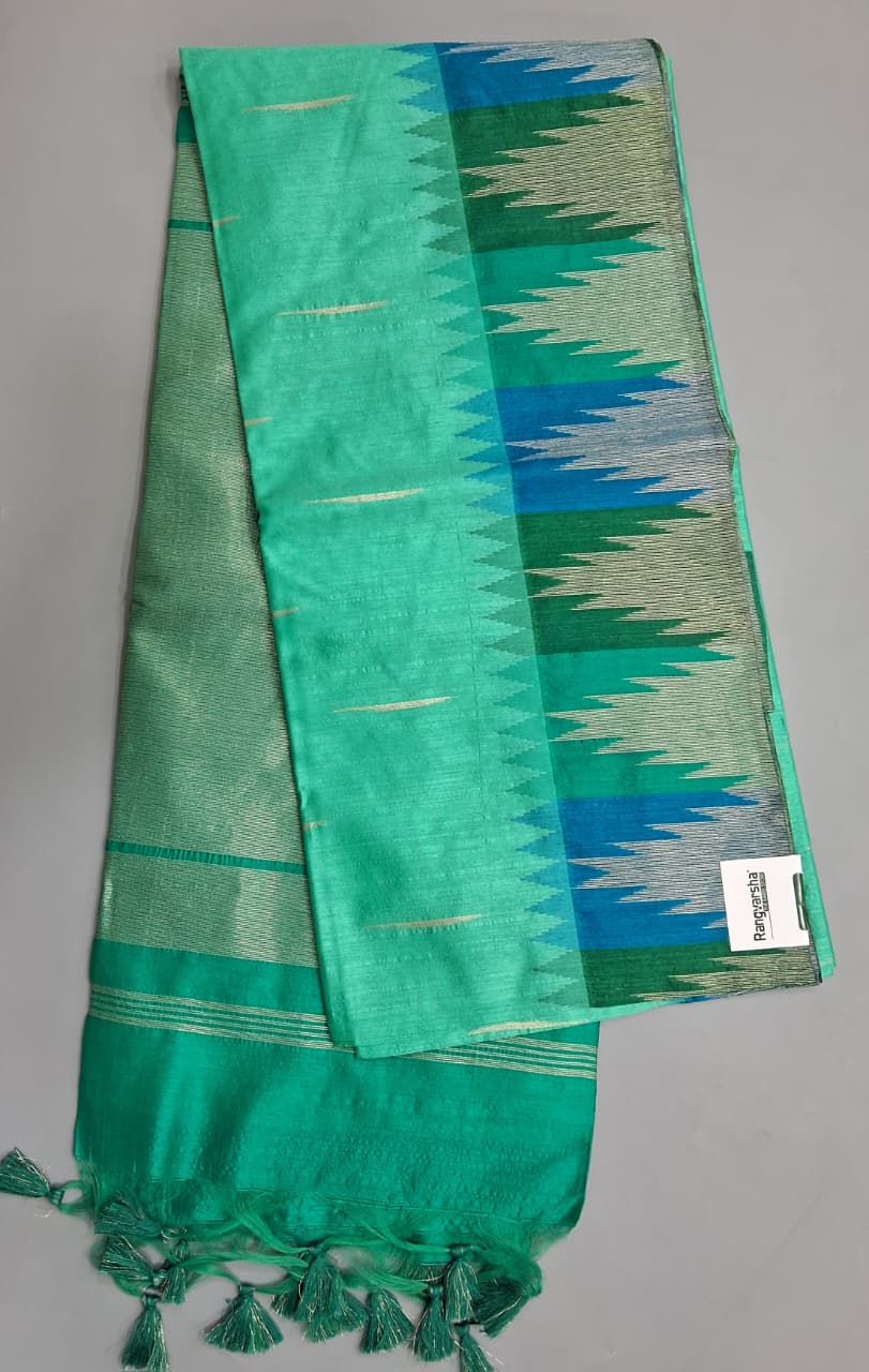 Aqua Blue Woven Tussar Saree
