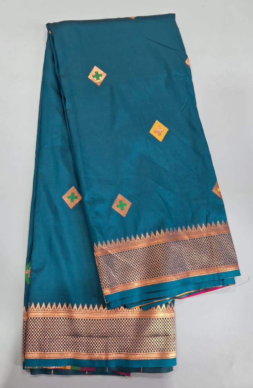 Teal Blue Woven Tussar Saree