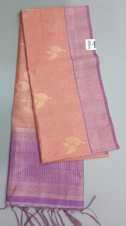 Peach Woven Tussar Saree
