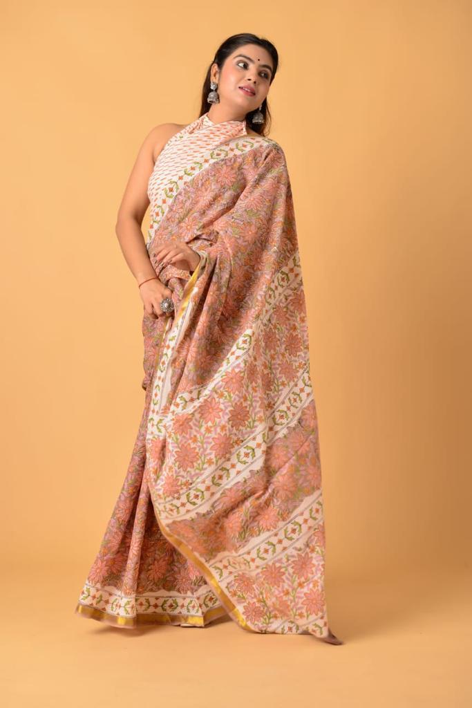 Grey Mulmul Zari Cotton saree