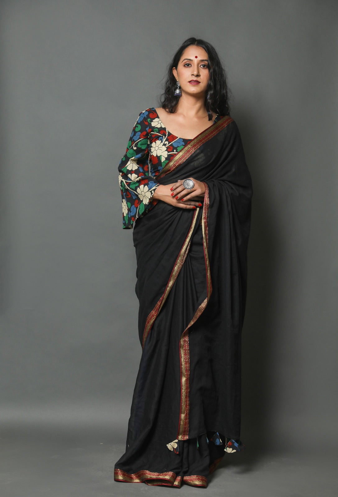 Black Mulmul zari Cotton Saree