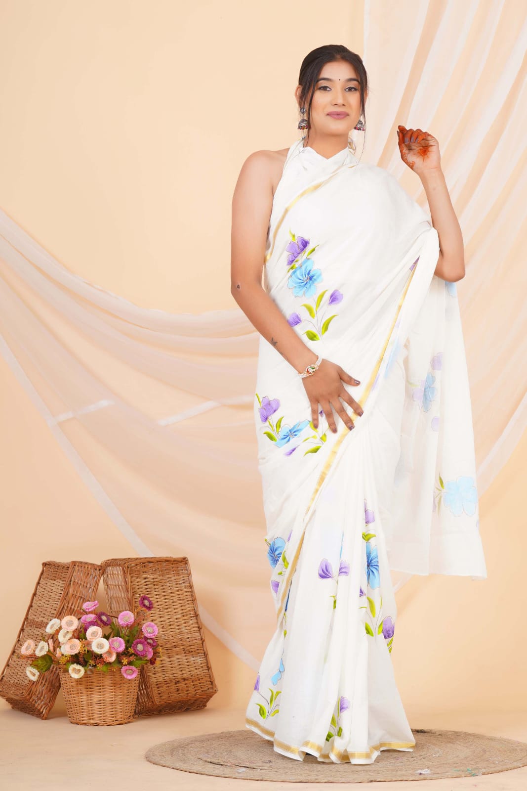 White Mulmul zari Cotton Saree