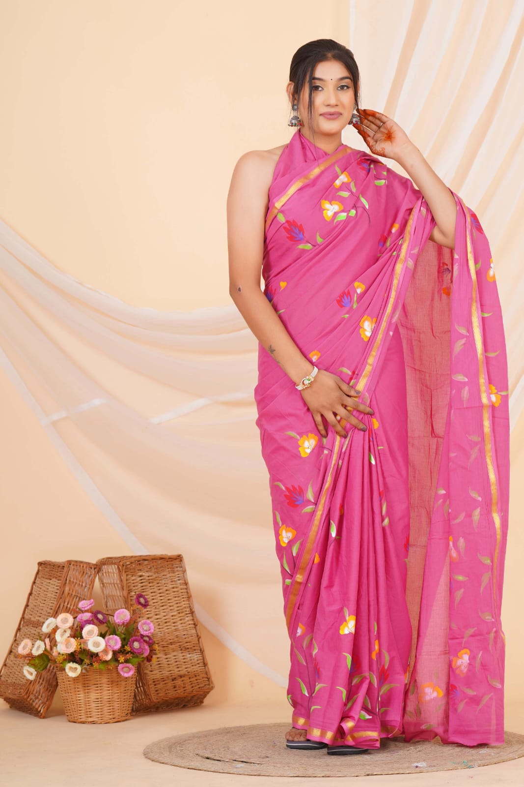 Sorbet Pink Mulmul zari Cotton Saree