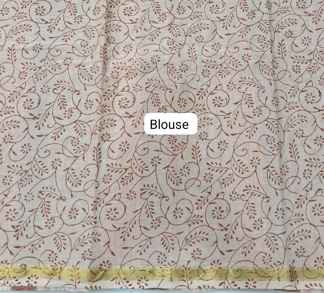 Beige Mulmul Zari Cotton Saree Blouse