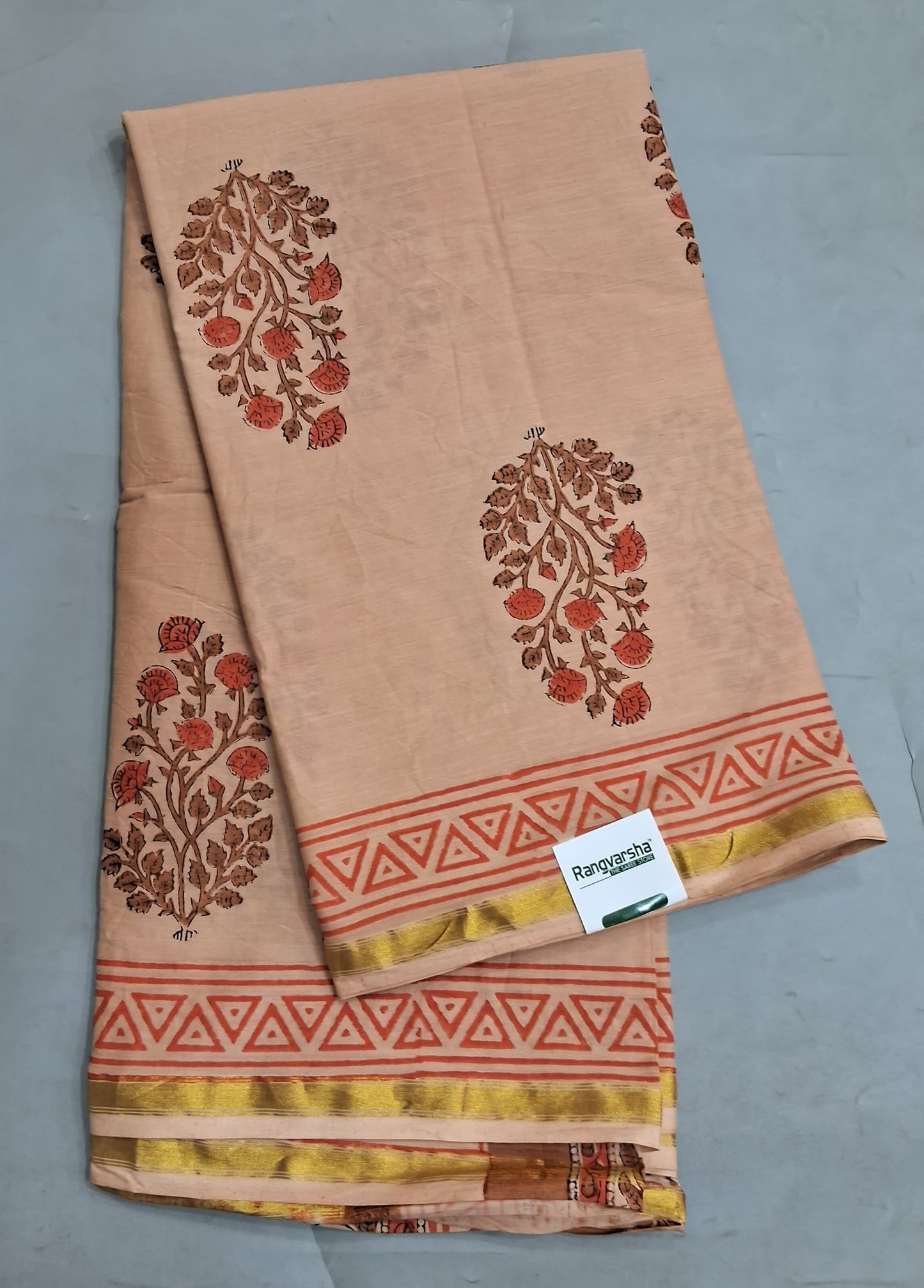 Beige Mulmul Zari Cotton Saree