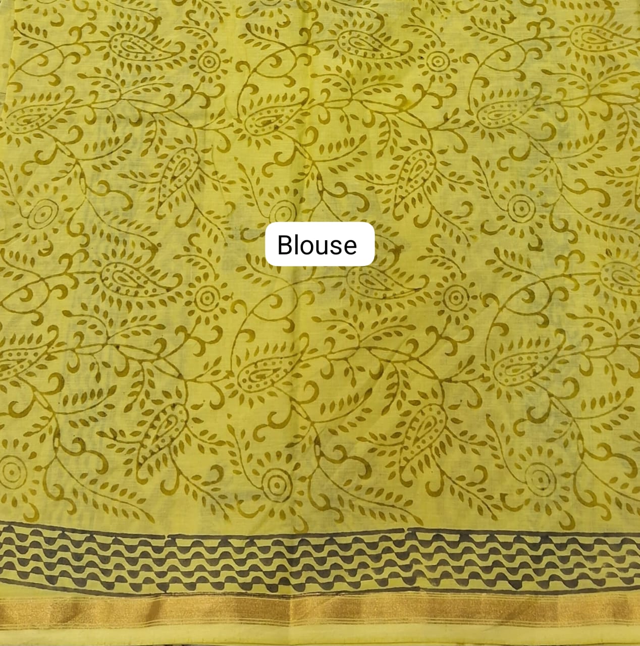 Citron Yellow Mulmul Zari Cotton Saree BLOUSE