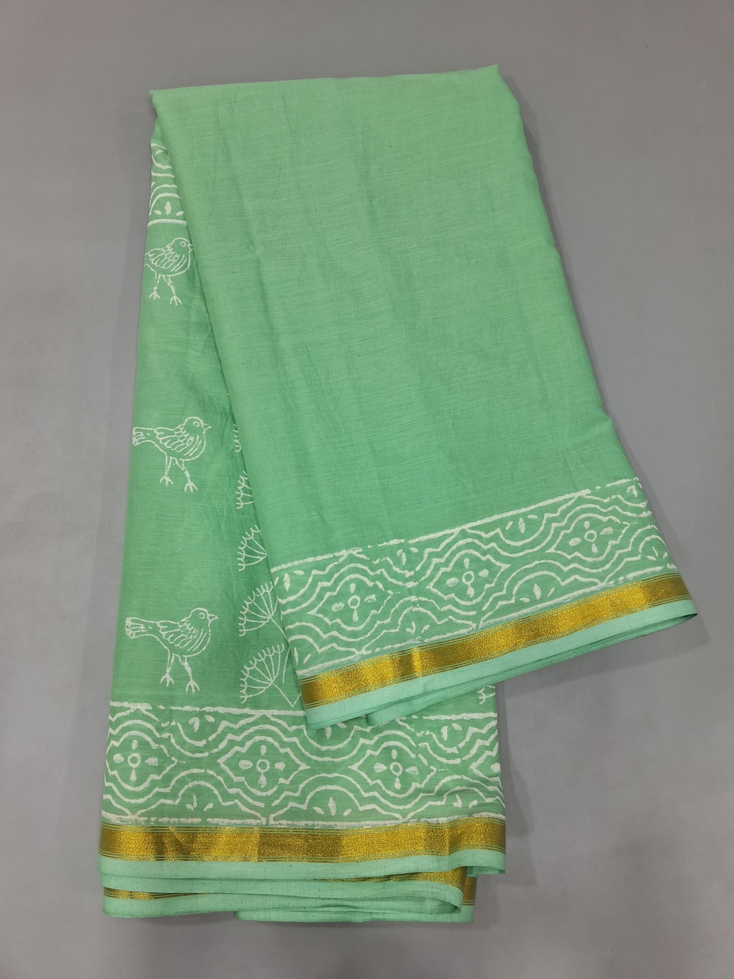 Mint Green Mulmul Zari Cotton Saree