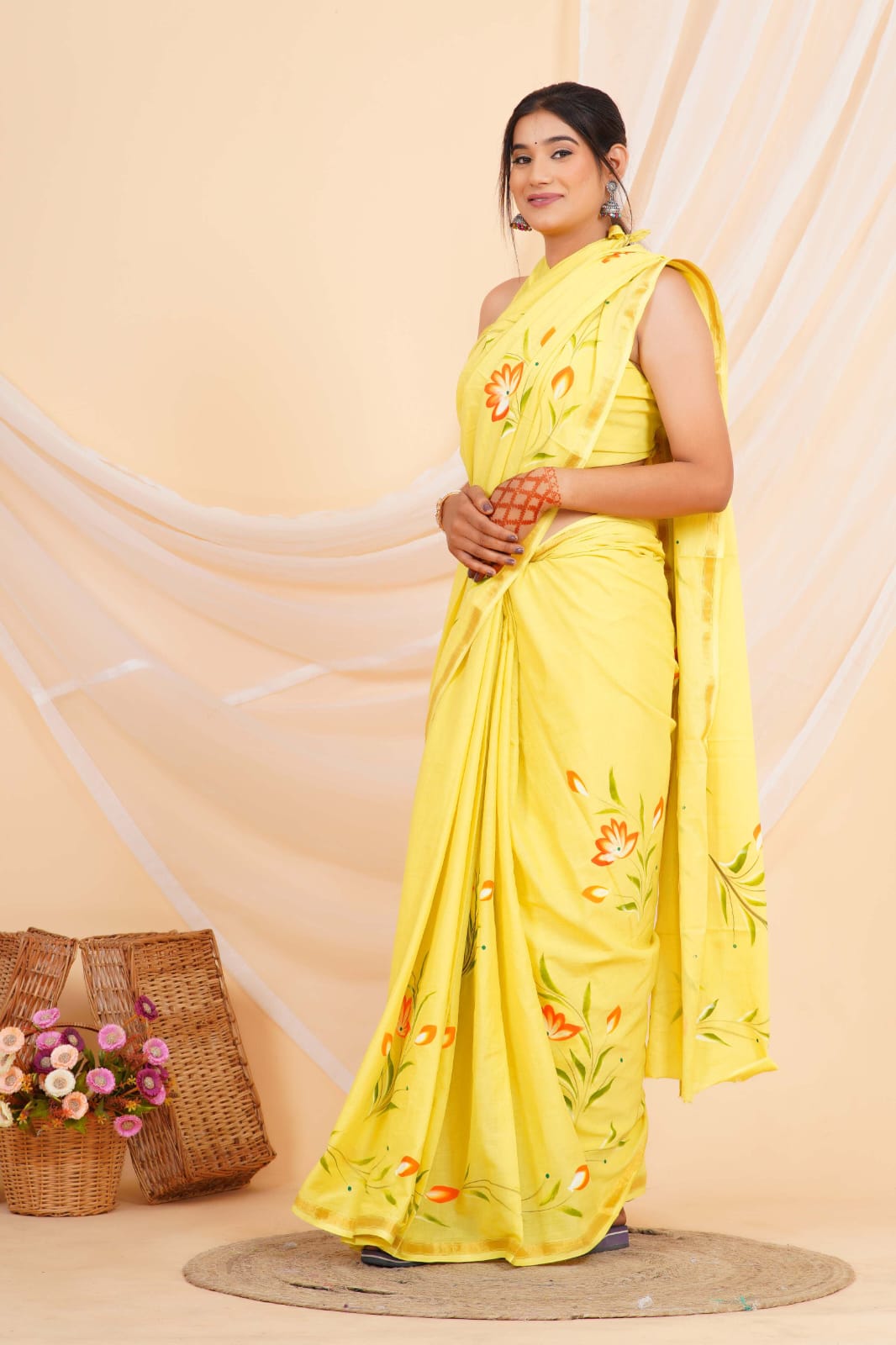 Light Yellow Mulmul Zari Cotton Saree