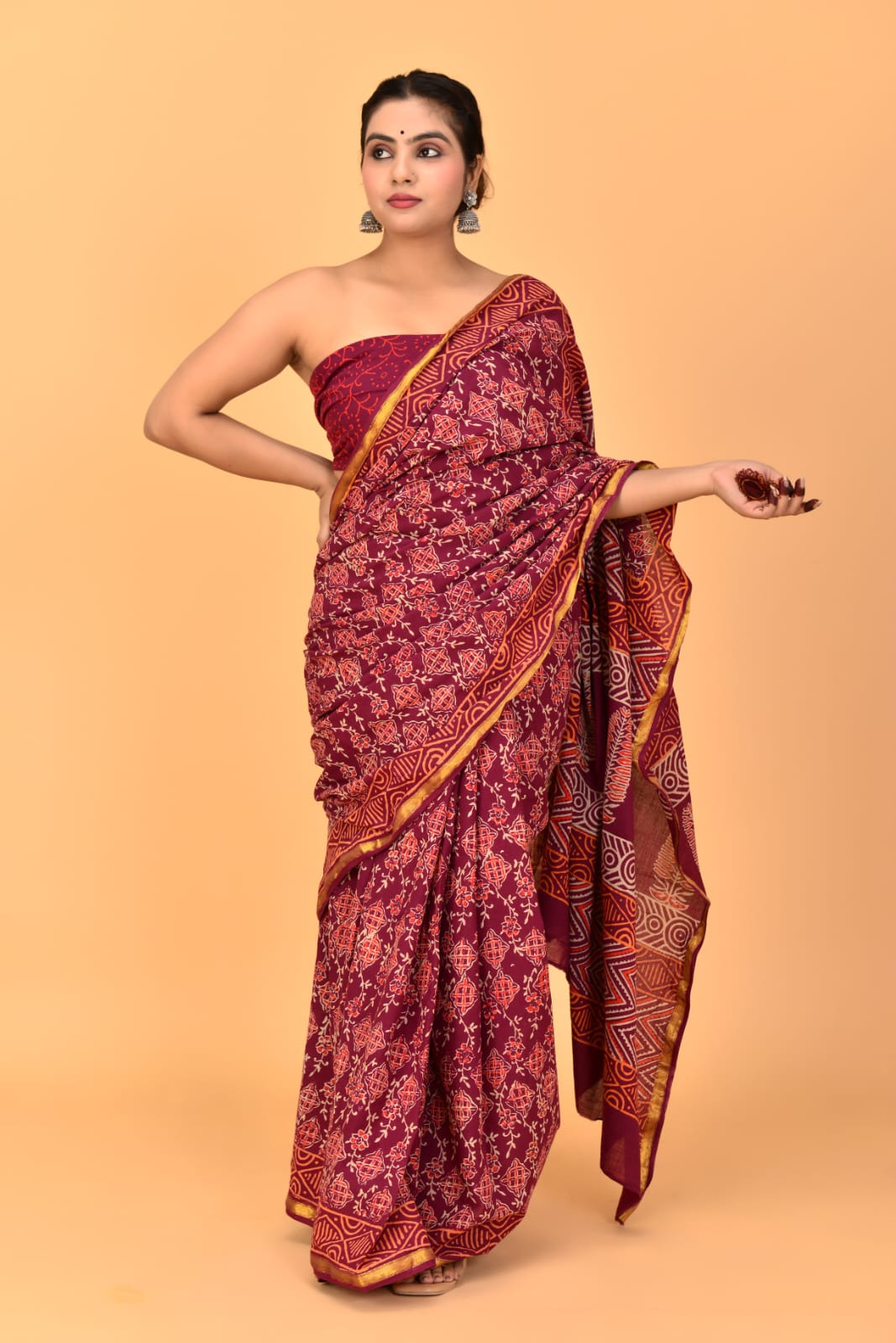 Maroon Mulmul Zari Cotton Saree