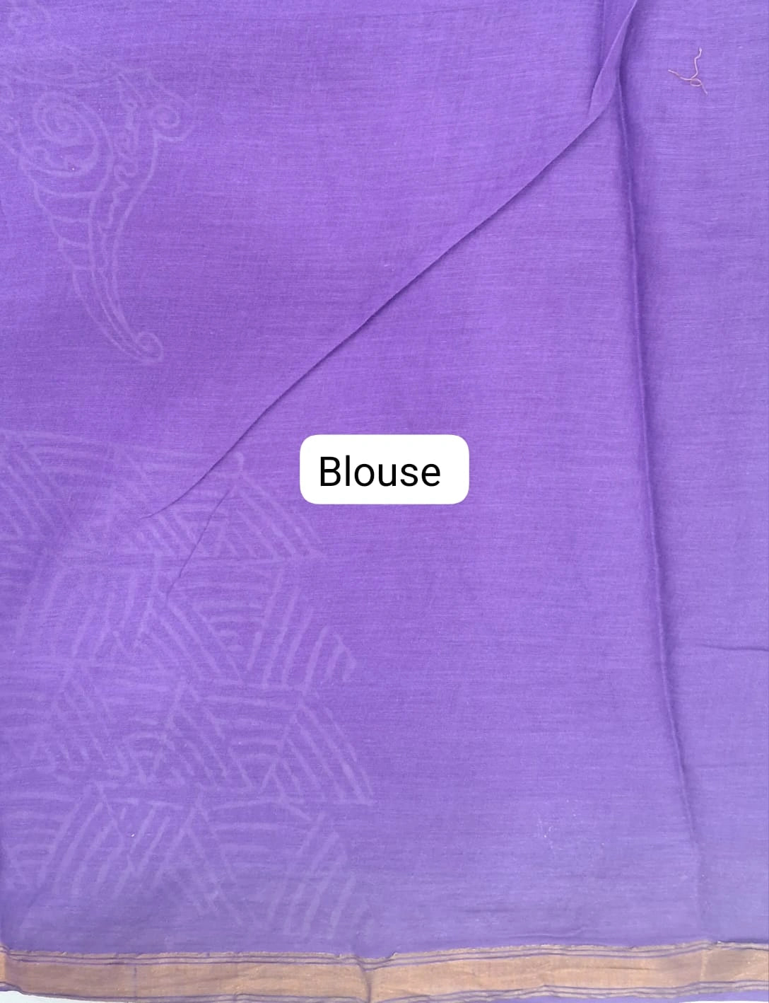 Royal Purple & Cream Hand-Block Printed Mulmul Zari Cotton Saree Blouse