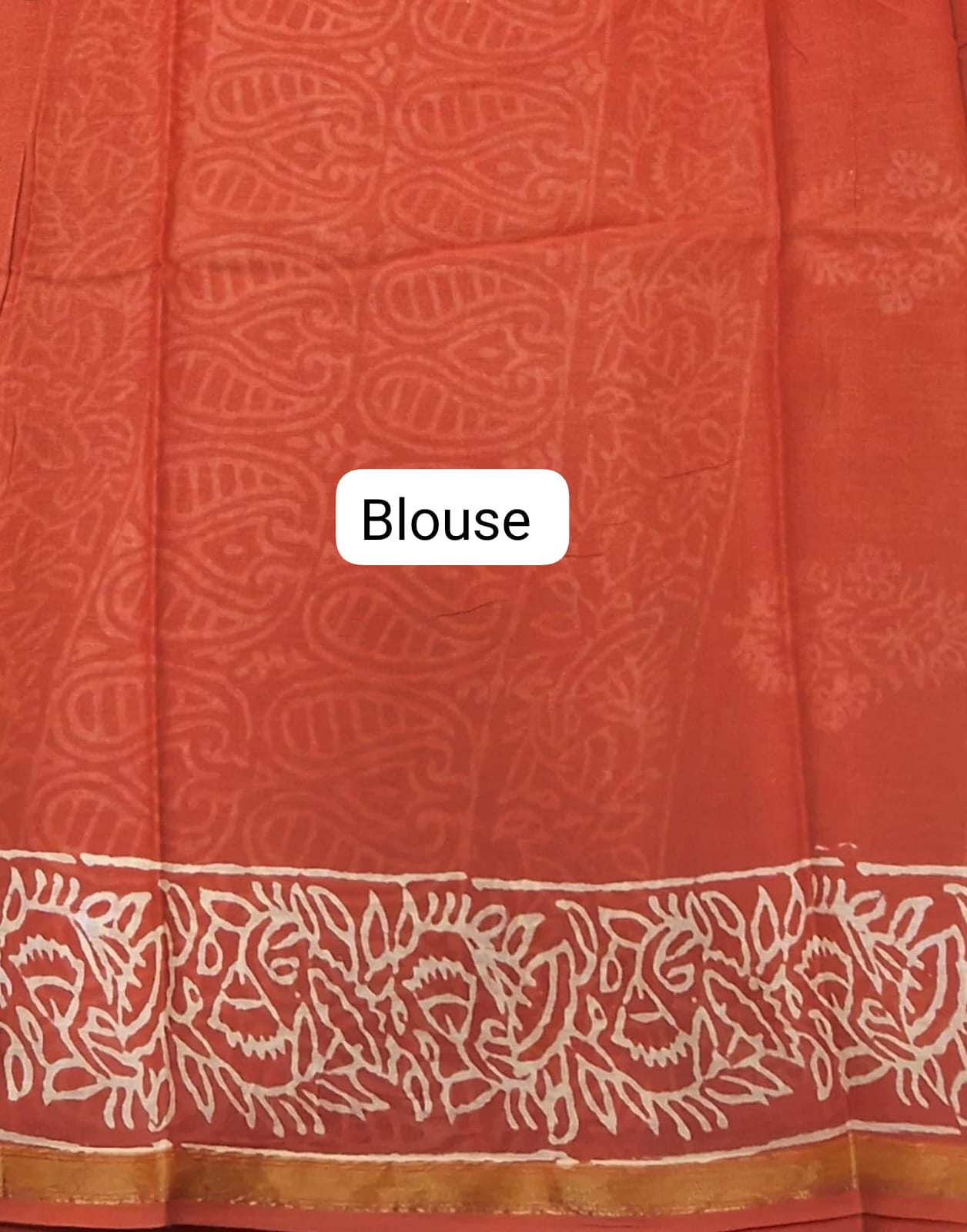 Orange Mulmul Zari Cotton Saree Blouse