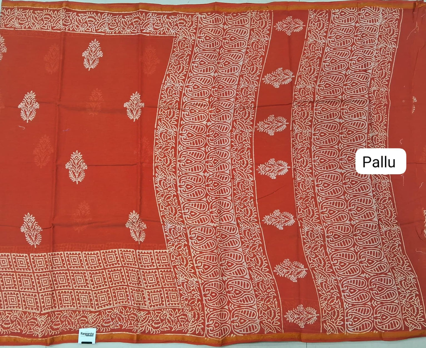 Orange Mulmul Zari Cotton Saree Pallu