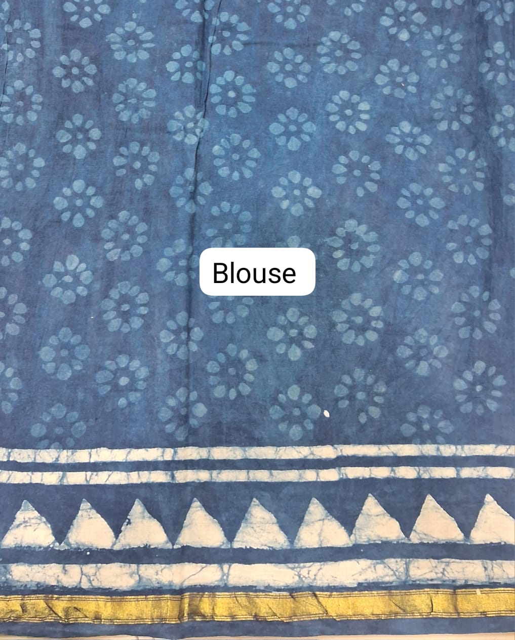 Indigo Blue Mulmul Zari Cotton Saree blouse