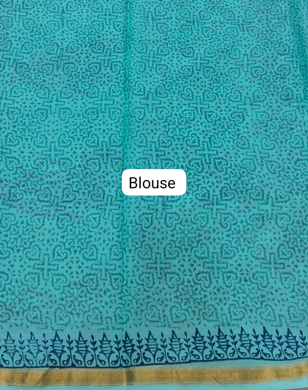 Aqua Blue Mulmul Zari Cotton Saree blouse