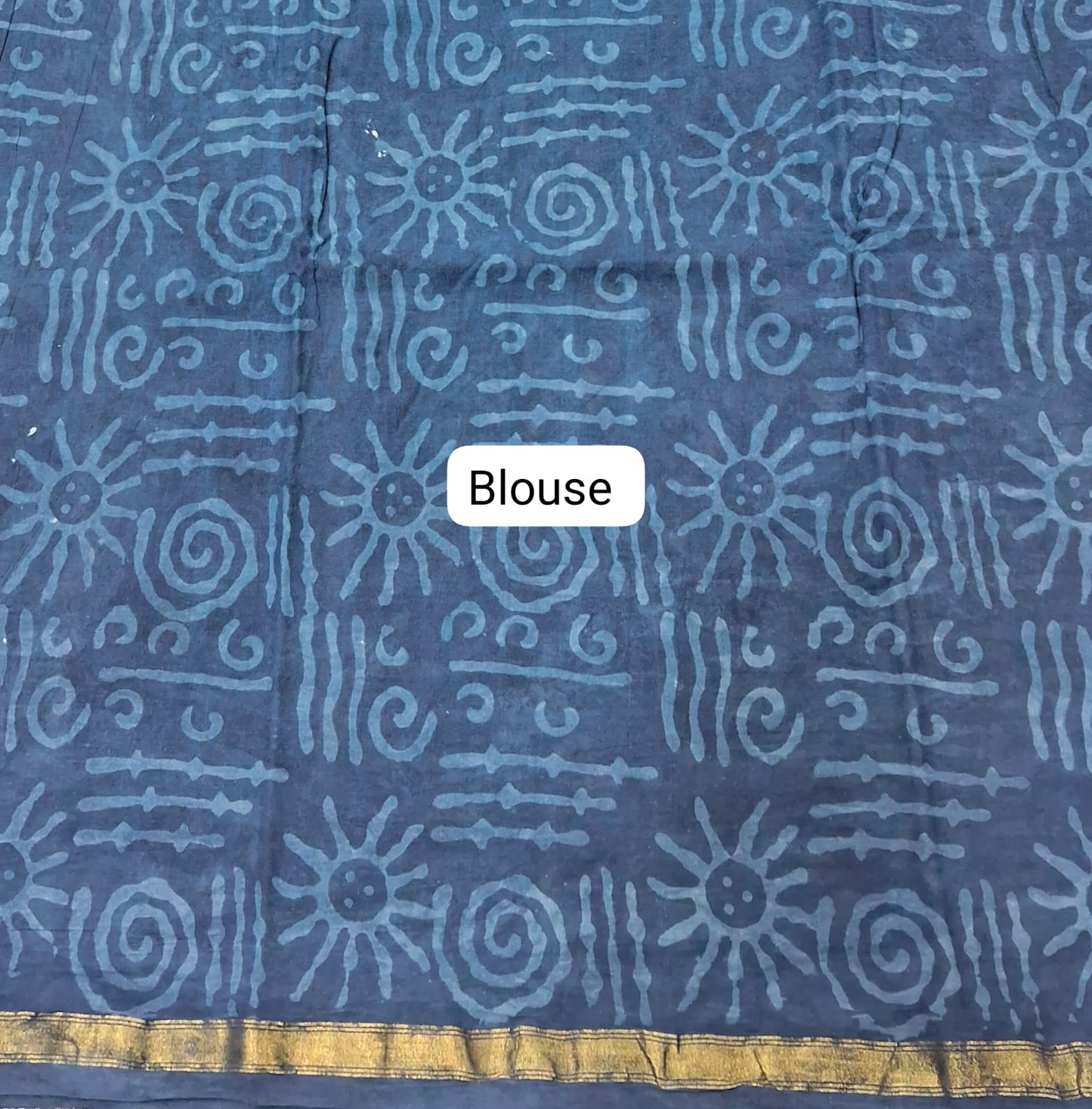 Blue Mulmul Cotton Saree blouse