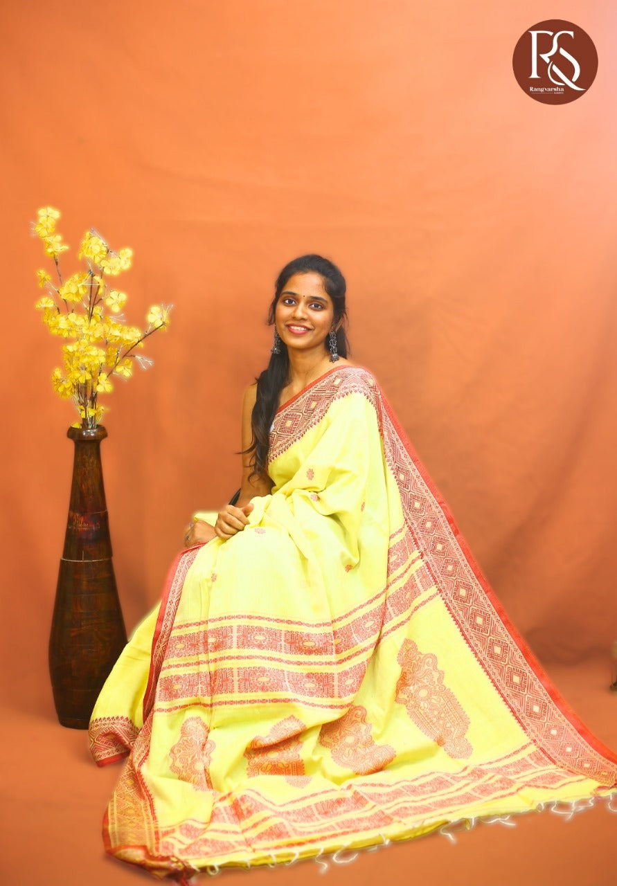 Lemon Yellow Khadhi cotton Saree