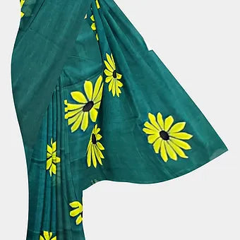 Sea grreen handpainted mulmul cotton saree