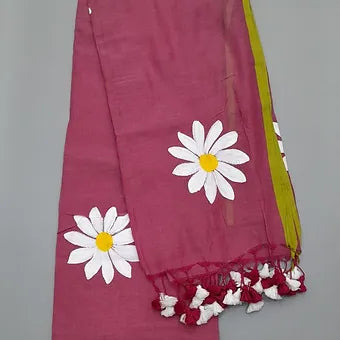 Purple pink handpainted mulmul cotton saree