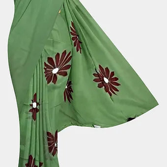 Mehandhi green handpainted mulmul cotton saree