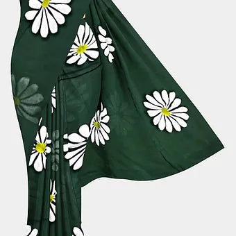 Green handpainted mulmul cotton saree