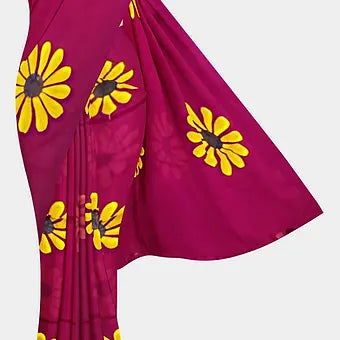 Rani pink handpainted mulmul cotton saree