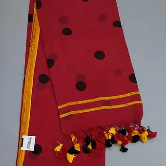 Red mulmul cotton saree