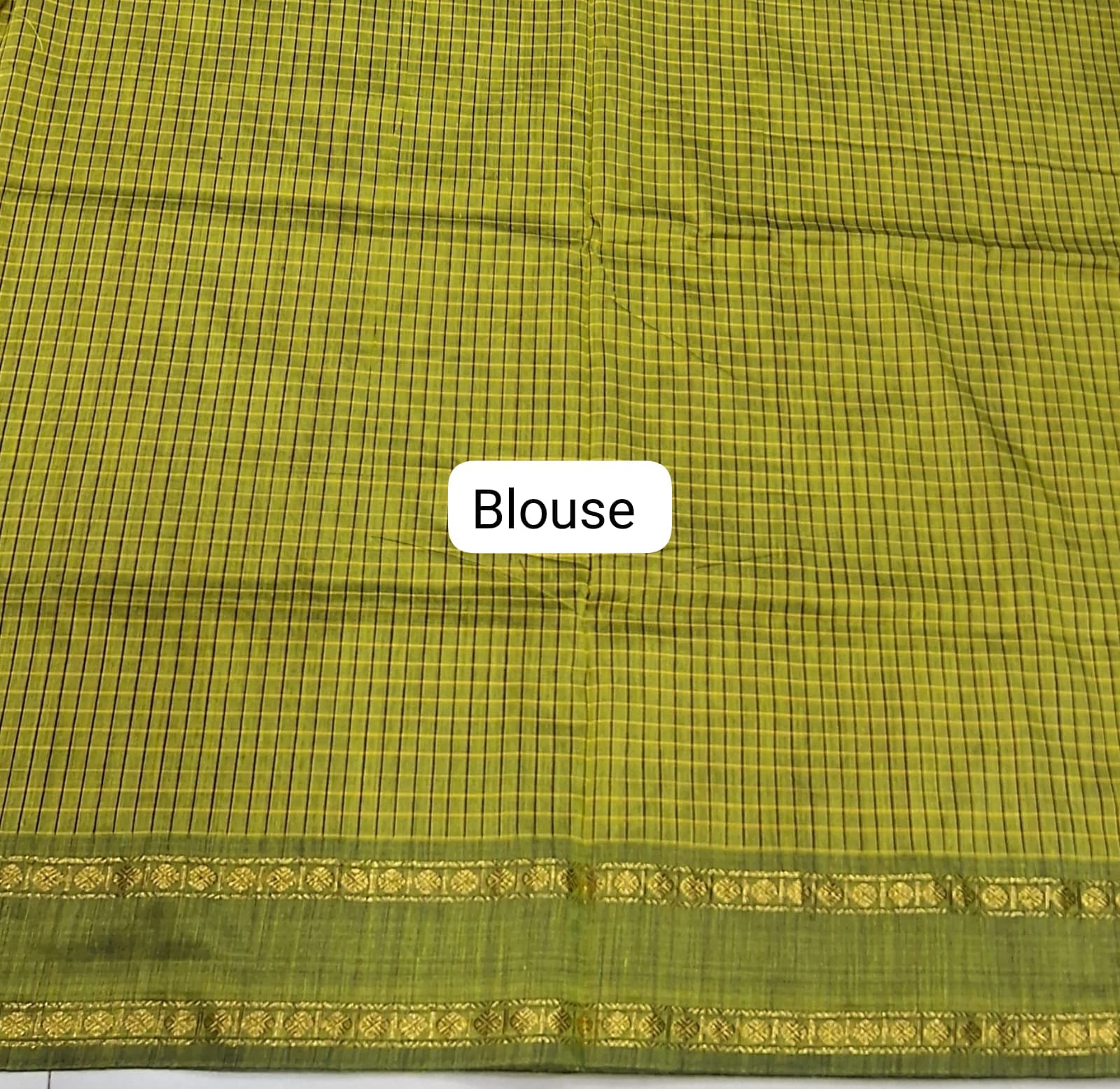 Lime Green Arani Cotton Saree  blouse