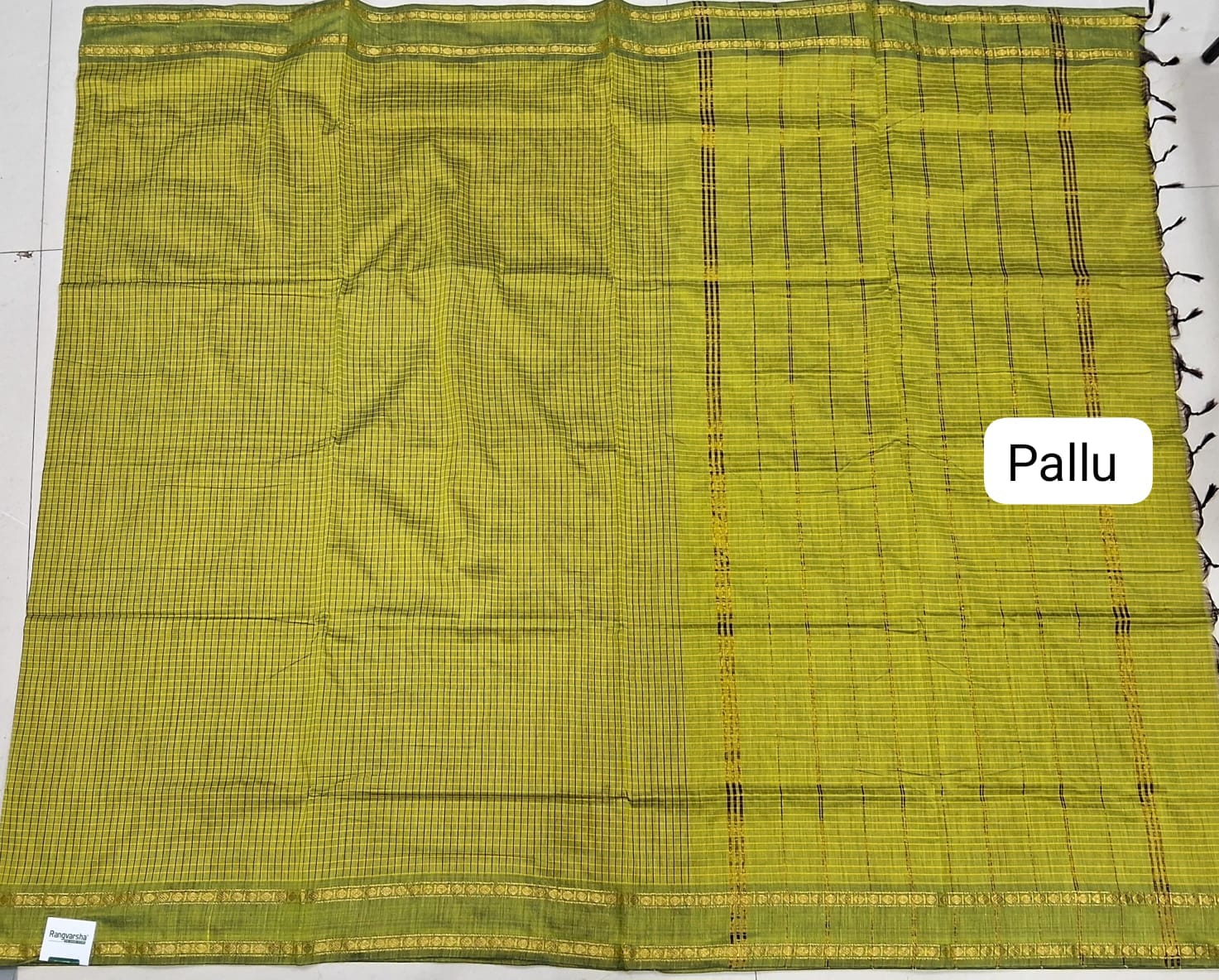 Lime Green Arani Cotton Saree pallu
