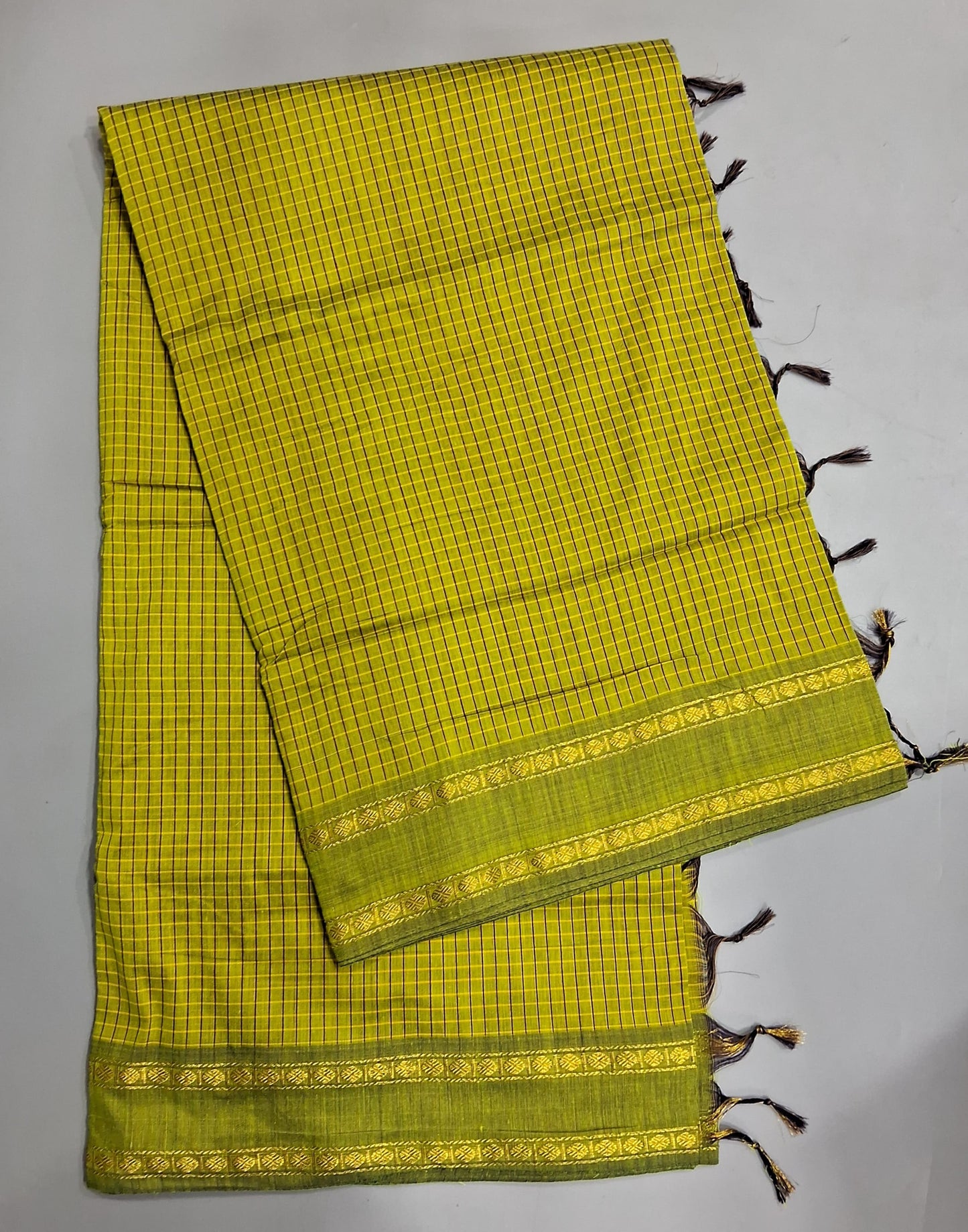Lime Green Arani Cotton Saree 