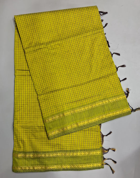 Lime Green Arani Cotton Saree 