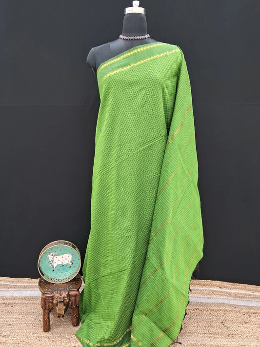 Lightweight Bright Green Arani Cotton Saree