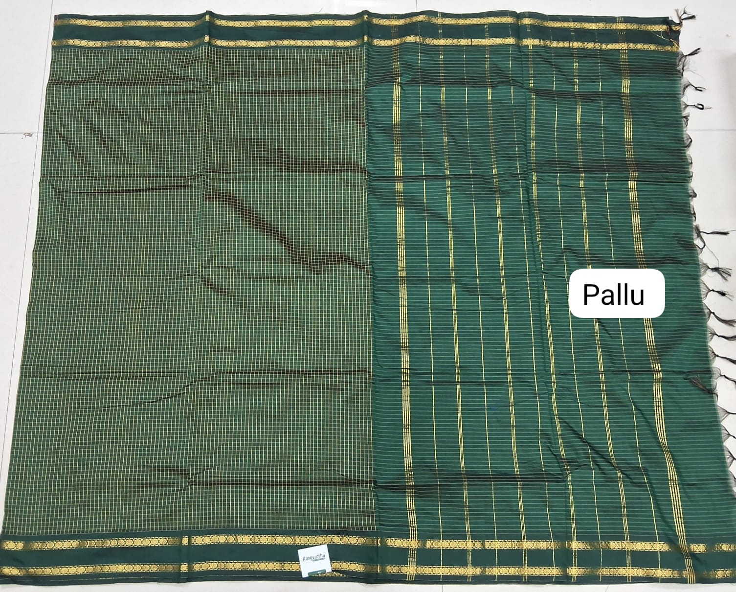 Bottle Green Arani Cotton Saree pallu
