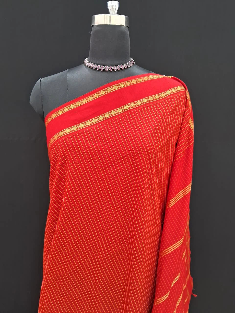 Fire Red Arani Cotton Saree  