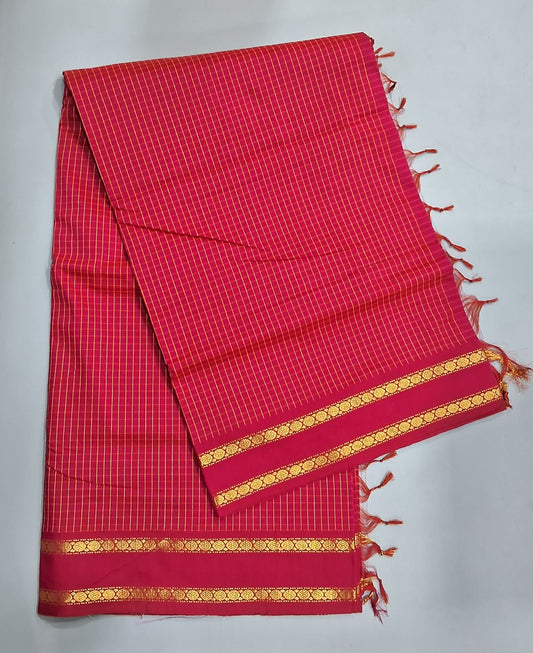 Fire Red Arani Cotton Saree