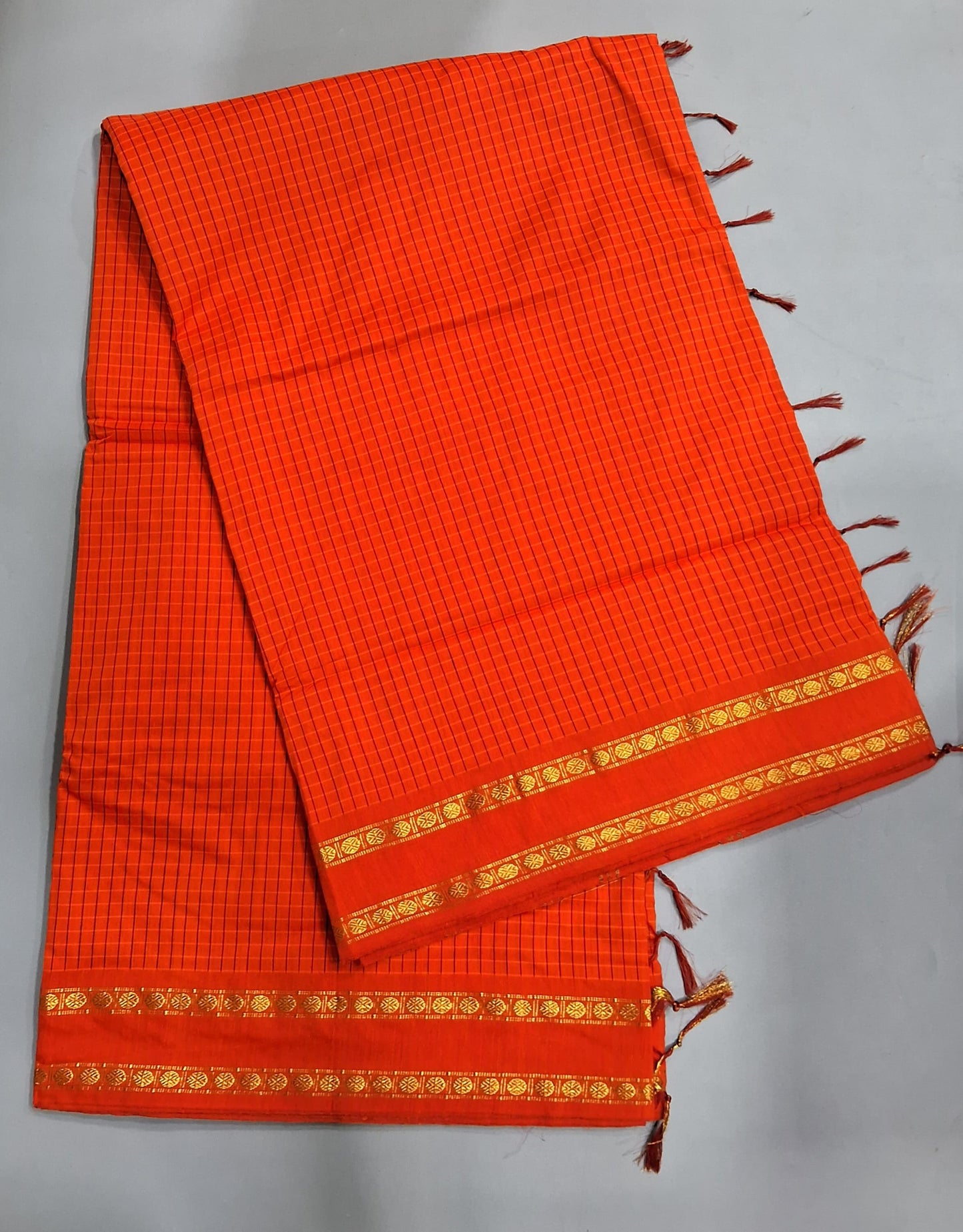 Dark Orange Arani Cotton Saree