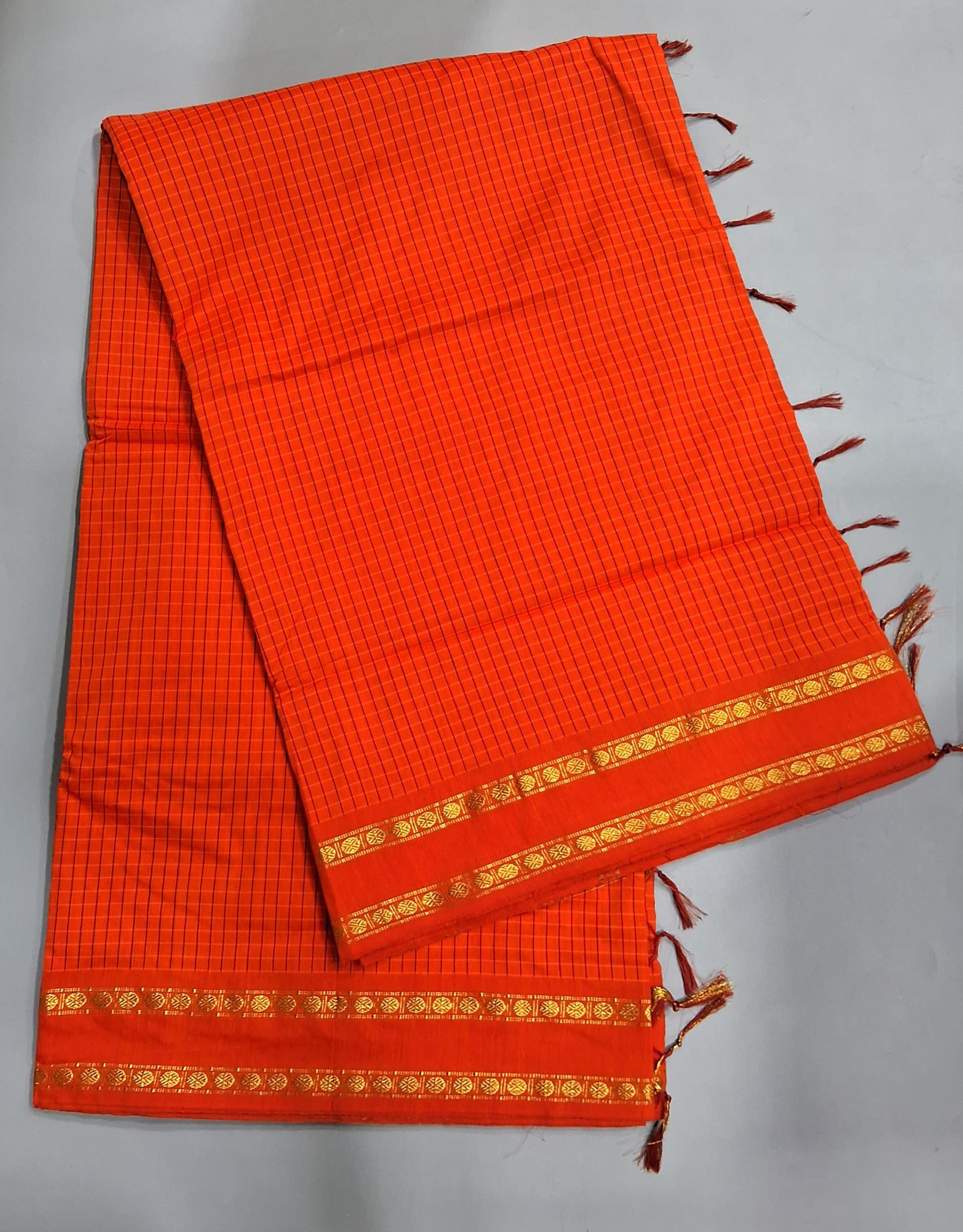 Dark Orange Arani Cotton Saree