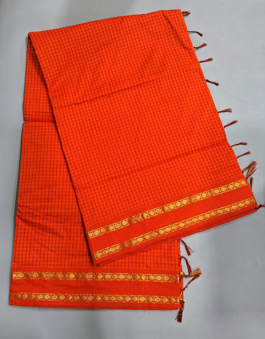 Dark Orange Arani Cotton Saree