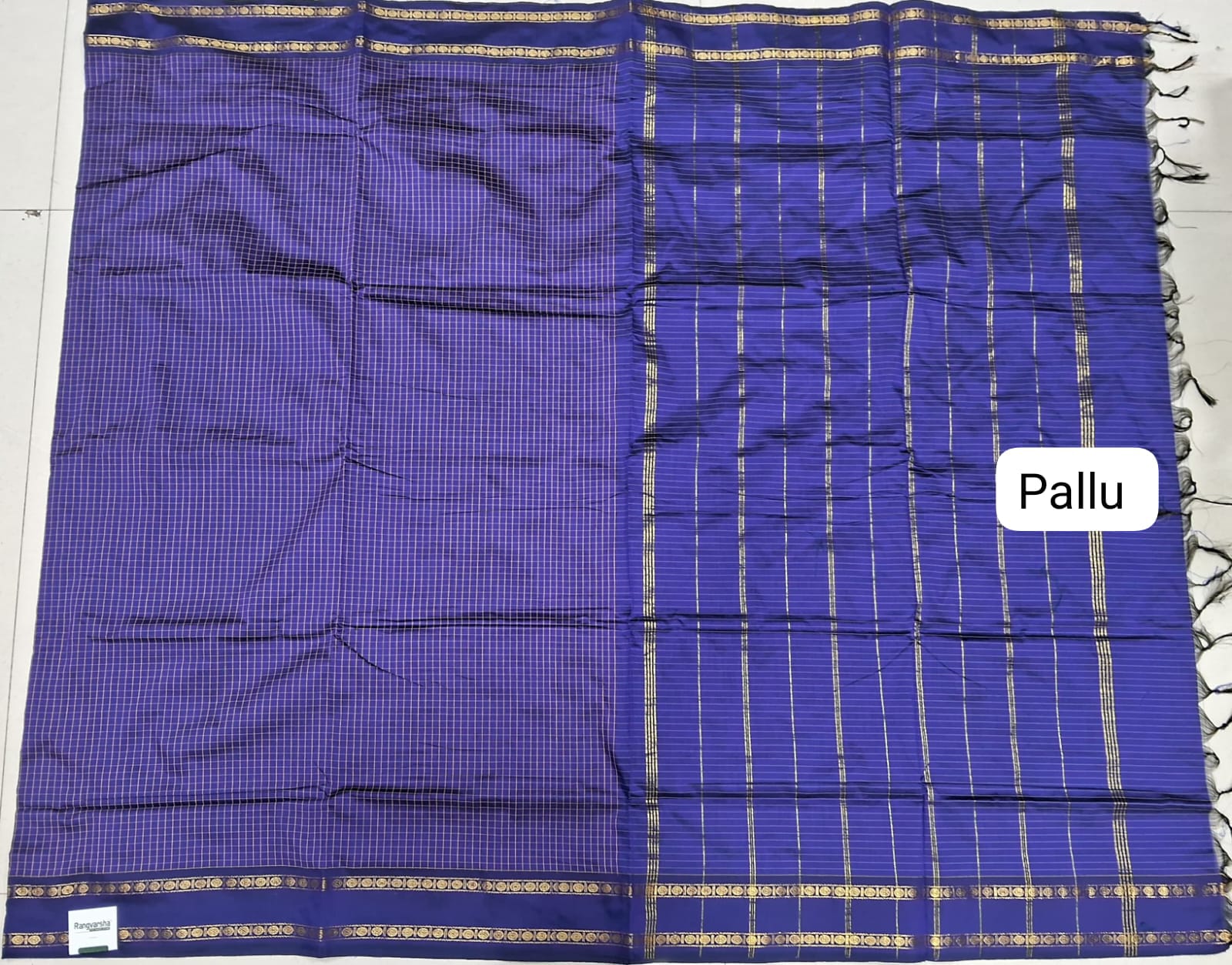 Navy Blue Arani Cotton Saree pallu