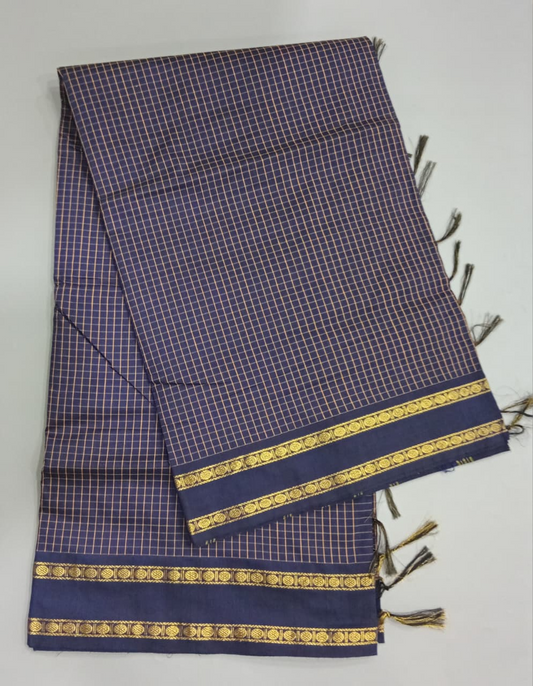 Dark Navy Blue Arani Cotton Saree