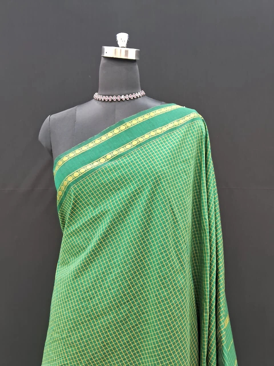 Handwoven Bottle Green Arani Cotton Saree