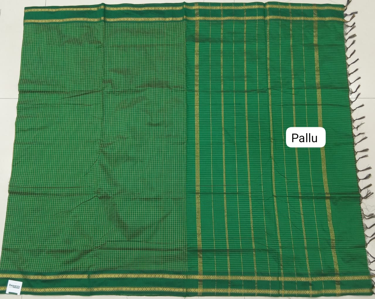 Bottle Green Arani Cotton Saree Pallu