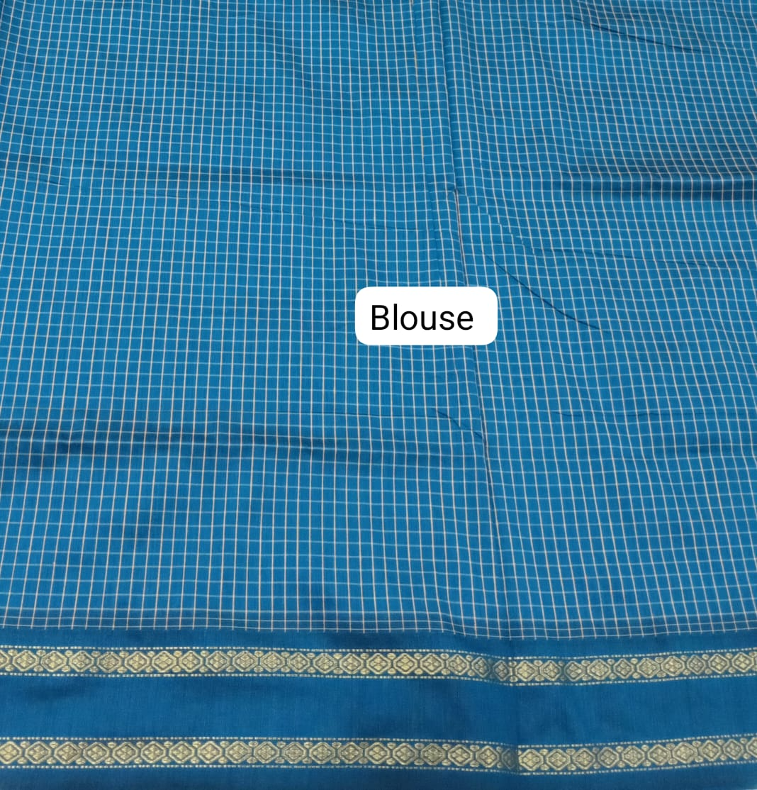 Teal Blue Arani Cotton Saree Blouse