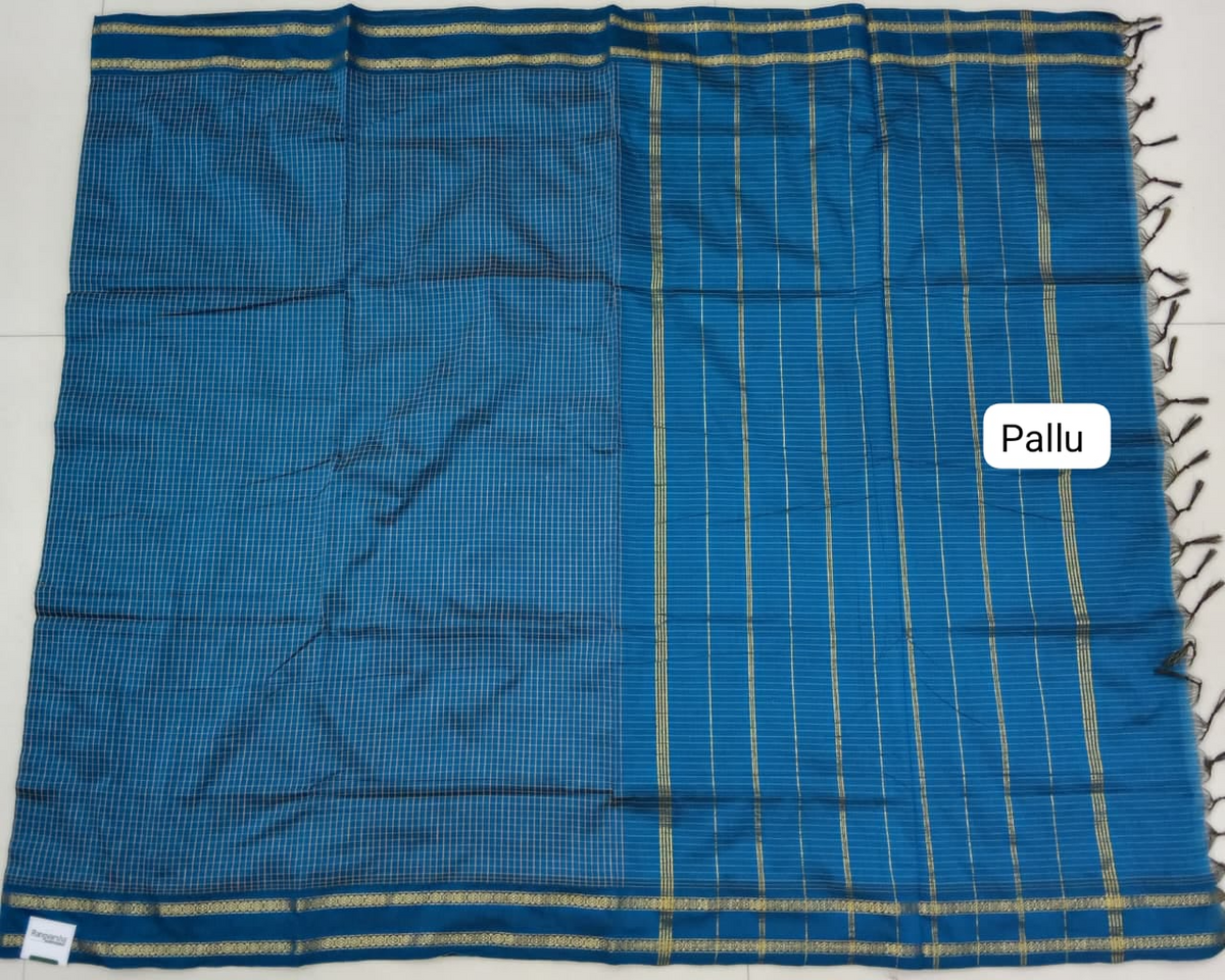 Teal Blue Arani Cotton Saree Pallu