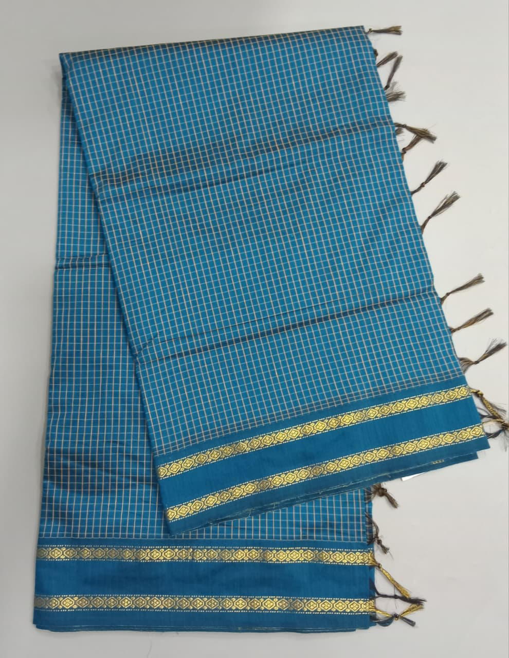 Teal Blue Arani Cotton Saree 