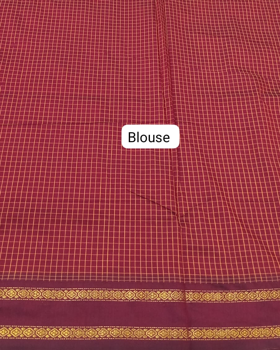 Brown Arani Cotton Saree Blouse