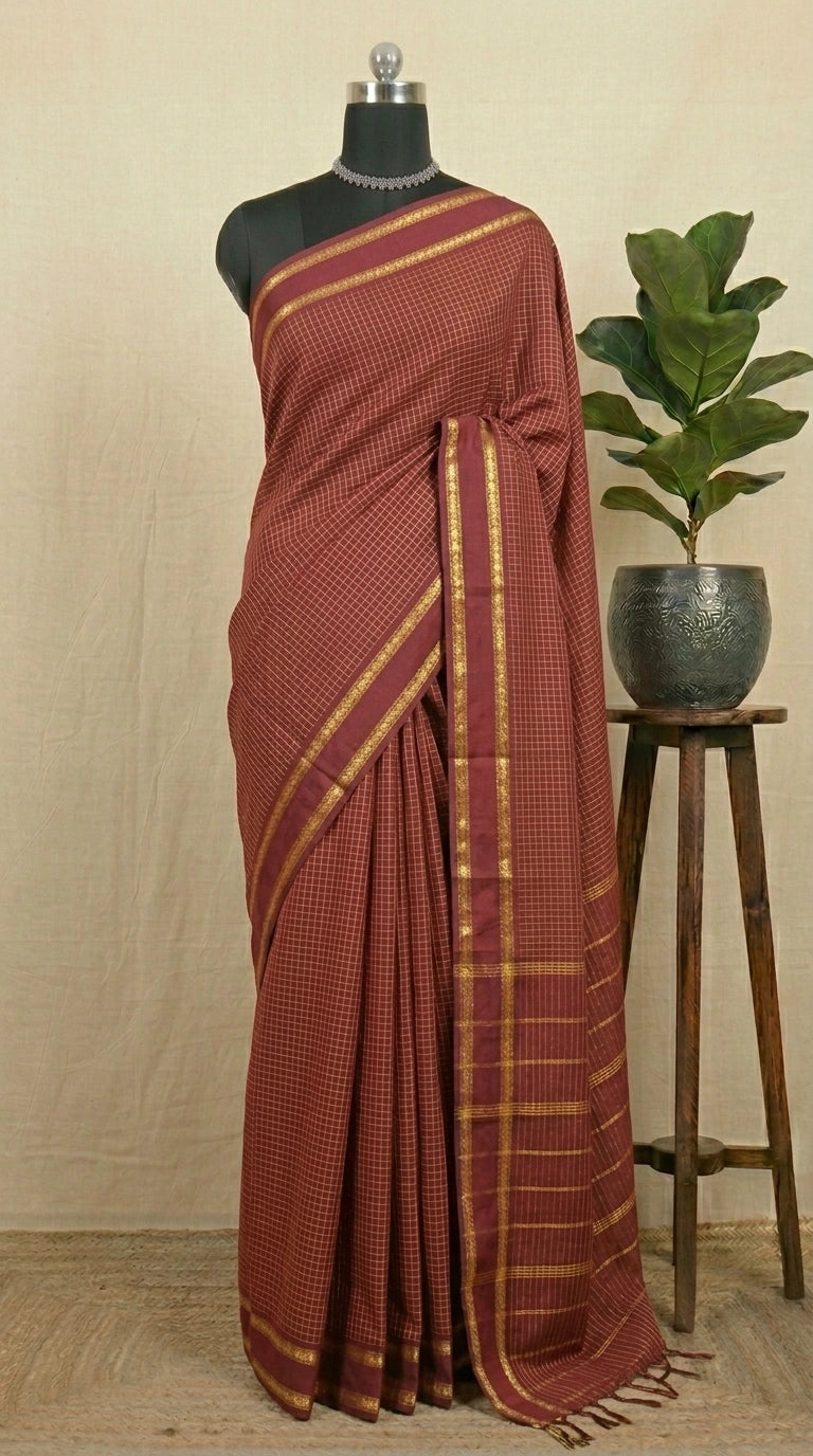Brown arani cotton saree