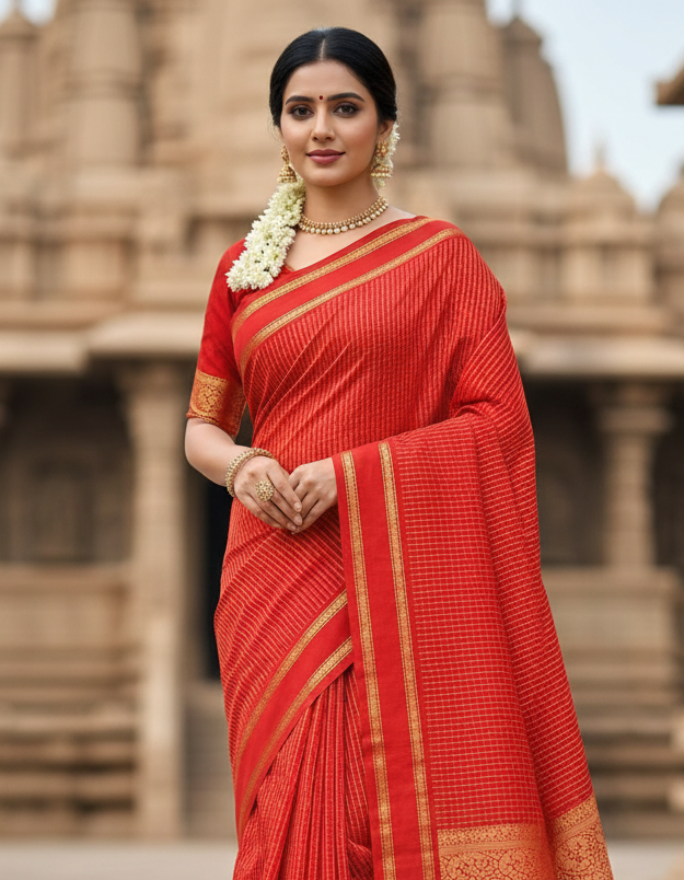 Red Arani Cotton Saree